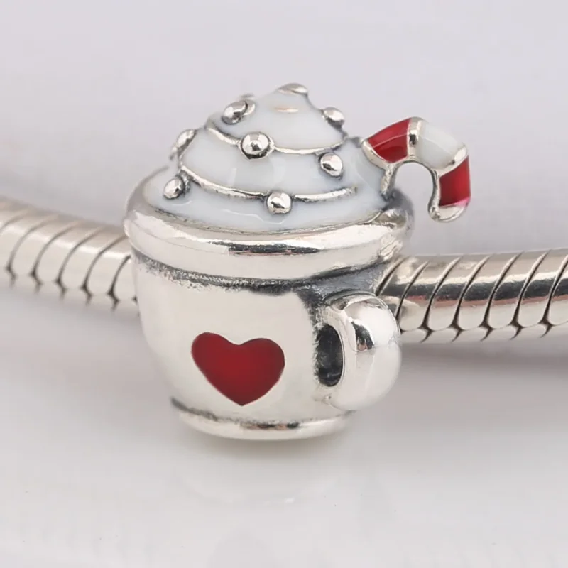(bilde for) Pandora Cocoa mug silver charm with red and white enamel - 797523ENMX - Vis 2
