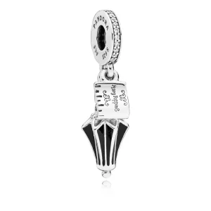 (bilde for) Pandora Disney Mary Poppins paraply sølv dingler med svart emalje og klare cubic zirconia - 797507CZ