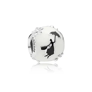 (bilde for) Pandora Disney Mary Poppins silver charm with white and black enamel - 797510ENMX