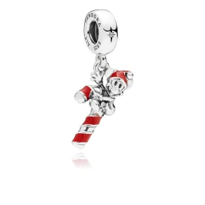 (bilde for) Pandora Disney Mickey candy cane sølv dingler med rød emalje og klare cubic zirconia - 797500EN09