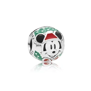 (bilde for) Pandora Disney Mickey Santa silver charm with green, red and black enamel - 797502ENMX