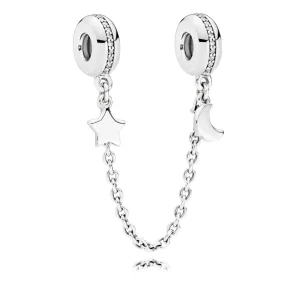 (bilde for) Pandora Måne- og stjernesølv sikkerhetskjede med klare cubic zirconia - 797512CZ-05