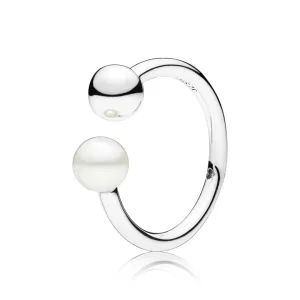 (bilde for) Pandora Open silver ring with white freshwater cultured pearl - 197573P