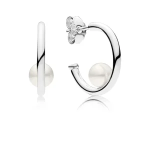 (bilde for) Pandora Silver hoop earrings with white freshwater cultured pearl - 297528P