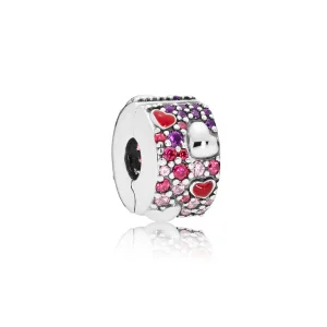 (bilde for) Pandora Asymmetriske Hjerter Pavé Klemmecharm - 797838CZRMX