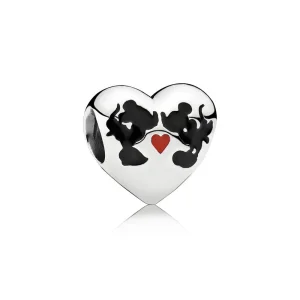 (bilde for) Pandora Disney Minnie & Mickey heart silver charm with black and red enamel - 791443ENMX