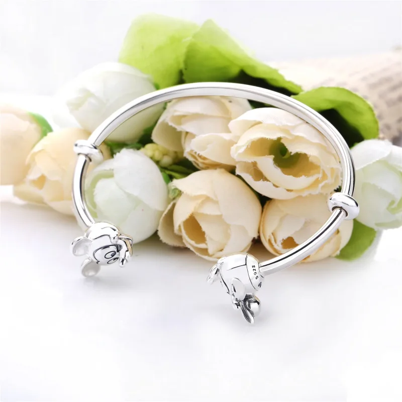 (bilde for) Pandora Disney open silver bangle with silicone stoppers and Mickey & Minnie int - Vis 2