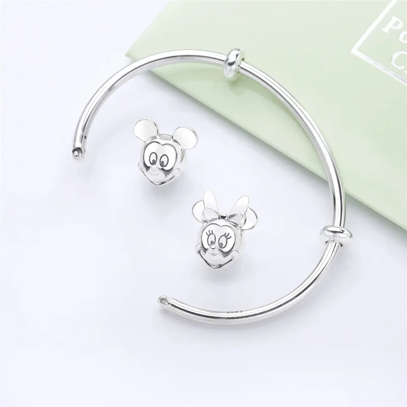 (bilde for) Pandora Disney open silver bangle with silicone stoppers and Mickey & Minnie int - Vis 4