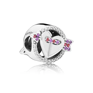 (bilde for) Pandora Heart and arrow silver charm with clear and red cubic zirconia and royal purple crystal - 797827CZMX