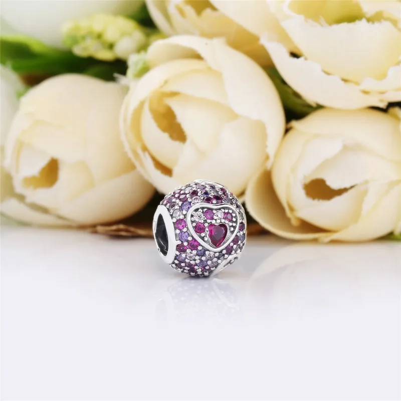 (bilde for) Pandora Heart silver charm with red and pink cubic zirconia and royal purple cry - Vis 2