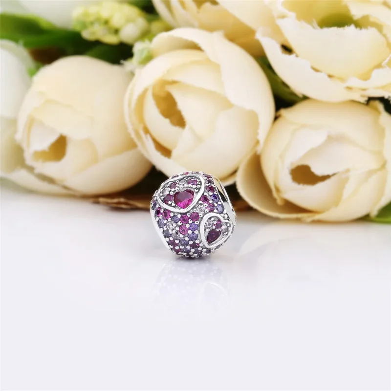 (bilde for) Pandora Heart silver charm with red and pink cubic zirconia and royal purple cry - Vis 3