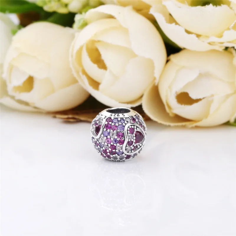 (bilde for) Pandora Heart silver charm with red and pink cubic zirconia and royal purple cry - Vis 4