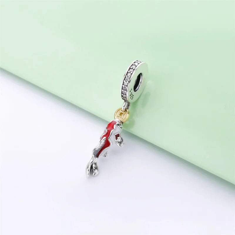 (bilde for) Pandora Karpe sølv og 14k dingler med klar cubic zirconia, hvit og rød emalje - - Vis 2