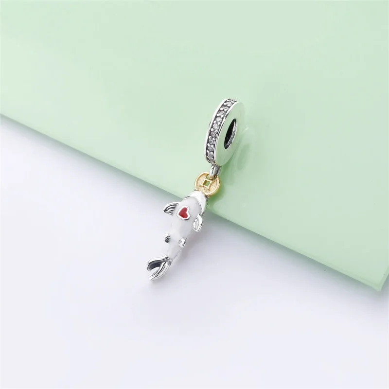 (bilde for) Pandora Karpe sølv og 14k dingler med klar cubic zirconia, hvit og rød emalje - - Vis 4