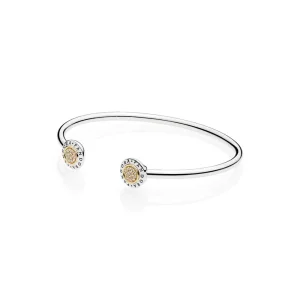 (bilde for) PANDORA logo silver open bangle with 14k and clear cubic zirconia - 596274CZ