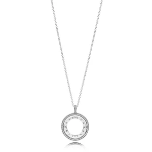 (bilde for) PANDORA logo spinning silver pendant with clear cubic zirconia and chain - 397410CZ