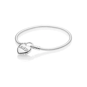 (bilde for) Pandora Snake chain silver bracelet and heart padlock clasp - 597806