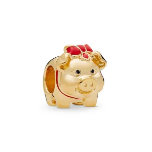 (bilde for) Pig with bow PANDORA Shine charm with red and black enamel - 767815ENMX