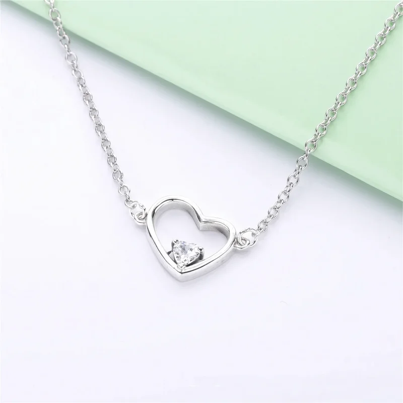 (bilde for) Pandora Asymmetrisk hjerte sølvkjede med klare cubic zirconia - 397797CZ - Vis 2