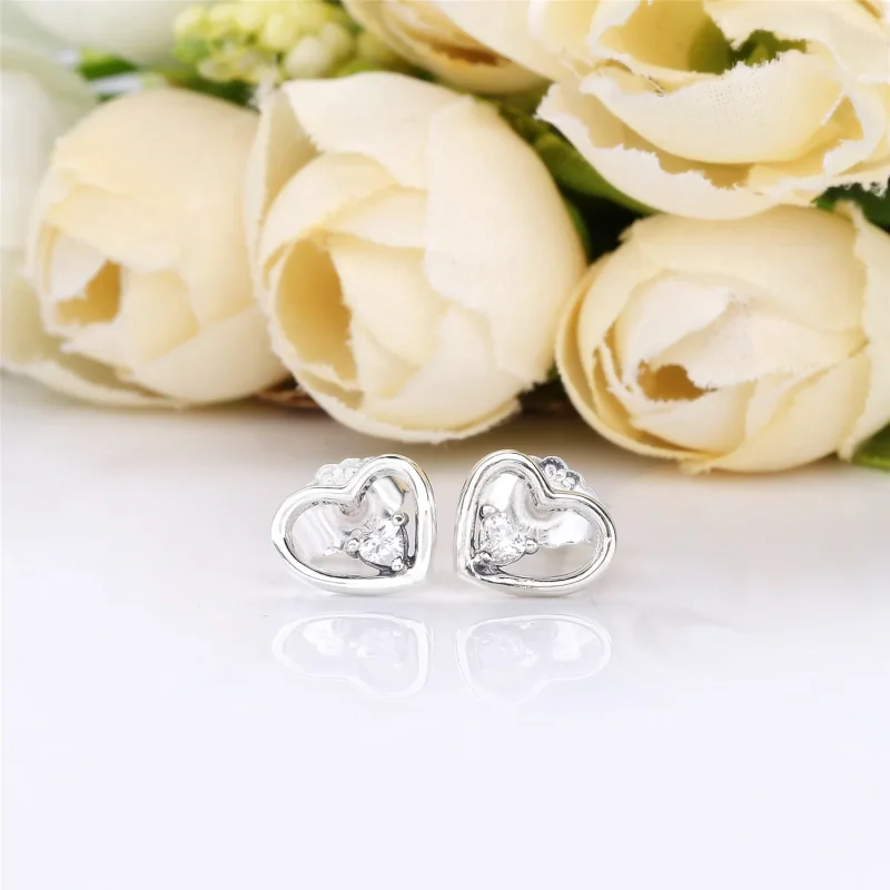 (bilde for) Pandora Asymmetrisk hjerte studøredobber med klare cubic zirconia - 297813CZ - Vis 2