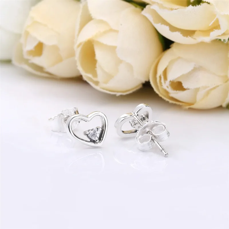 (bilde for) Pandora Asymmetrisk hjerte studøredobber med klare cubic zirconia - 297813CZ - Vis 4