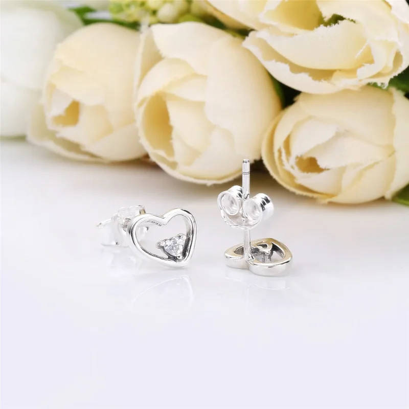 (bilde for) Pandora Asymmetrisk hjerte studøredobber med klare cubic zirconia - 297813CZ - Vis 5