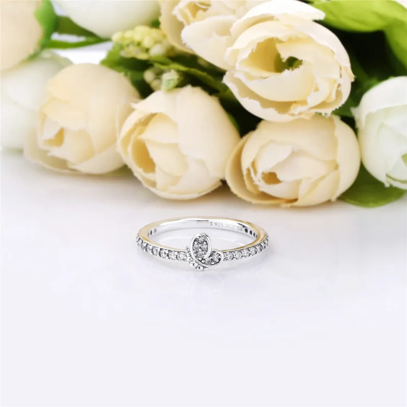 (bilde for) Pandora Butterfly silver ring with clear cubic zirconia - 197948CZ - Vis 3