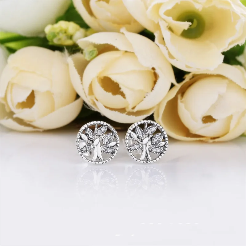 (bilde for) Pandora Family tree silver stud earrings with clear cubic zirconia - 297843CZ - Vis 2