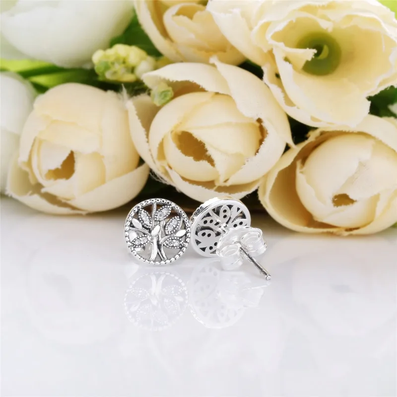 (bilde for) Pandora Family tree silver stud earrings with clear cubic zirconia - 297843CZ - Vis 3