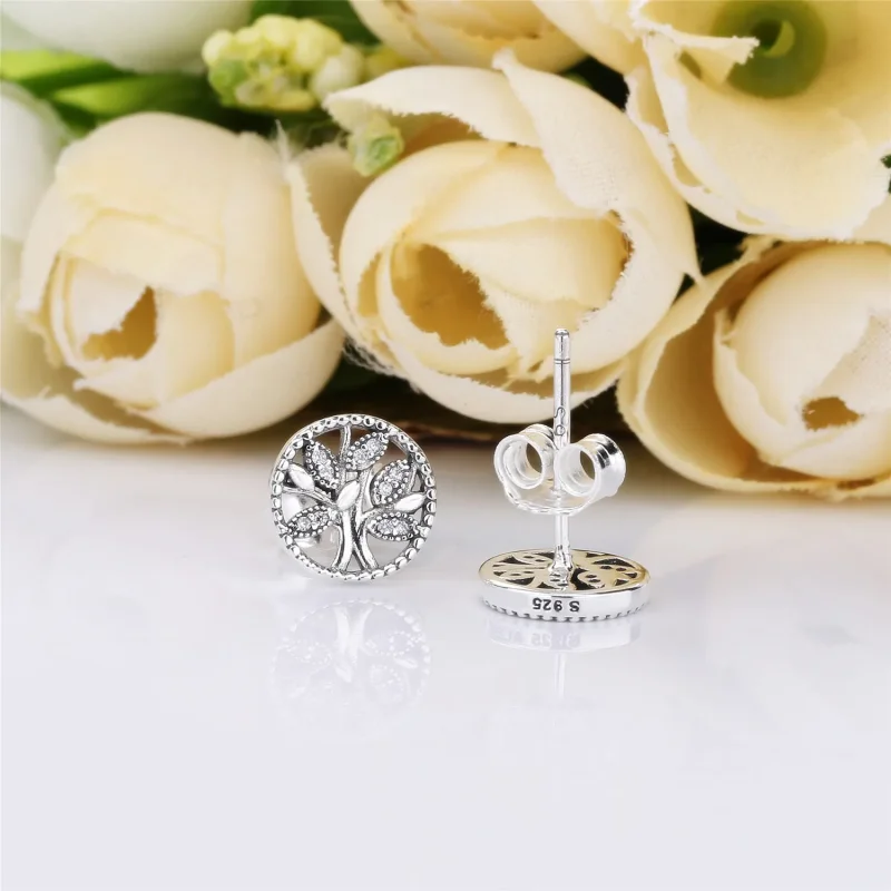 (bilde for) Pandora Family tree silver stud earrings with clear cubic zirconia - 297843CZ - Vis 4