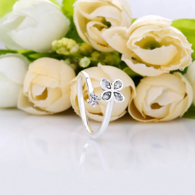 (bilde for) Pandora Flower silver open ring with clear cubic zirconia - 197988CZ - Vis 2