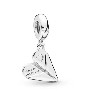 (bilde for) PANDORA Heart Paper Plane Dingle Charm - 797876CZ