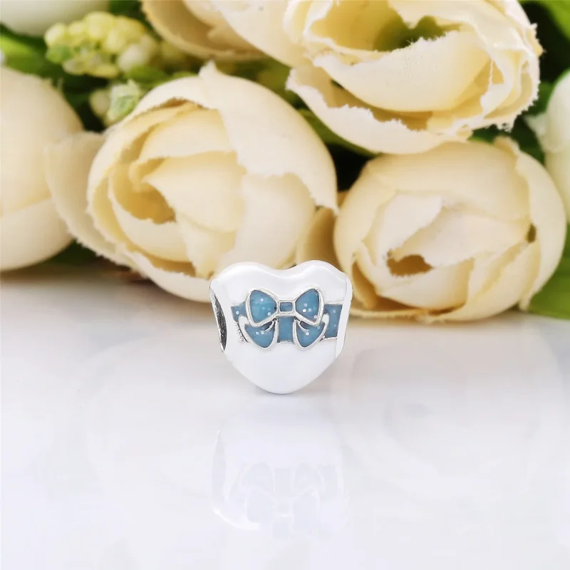 (bilde for) Pandora Heart with bow silver charm with silver and blue enamel - 797784ENMX - Vis 2