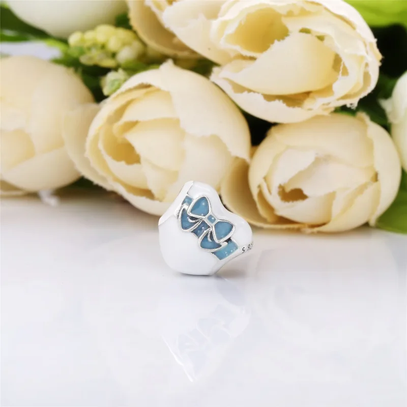 (bilde for) Pandora Heart with bow silver charm with silver and blue enamel - 797784ENMX - Vis 3