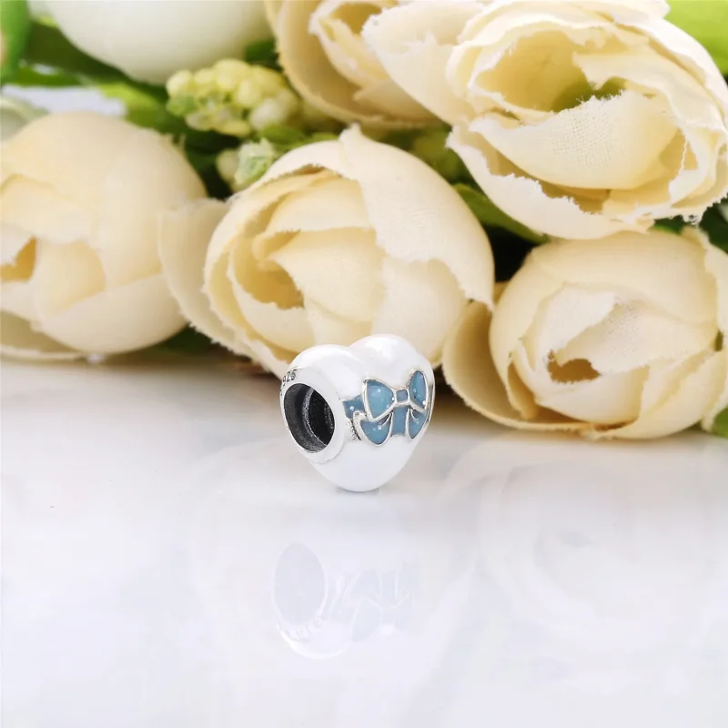 (bilde for) Pandora Heart with bow silver charm with silver and blue enamel - 797784ENMX - Vis 4