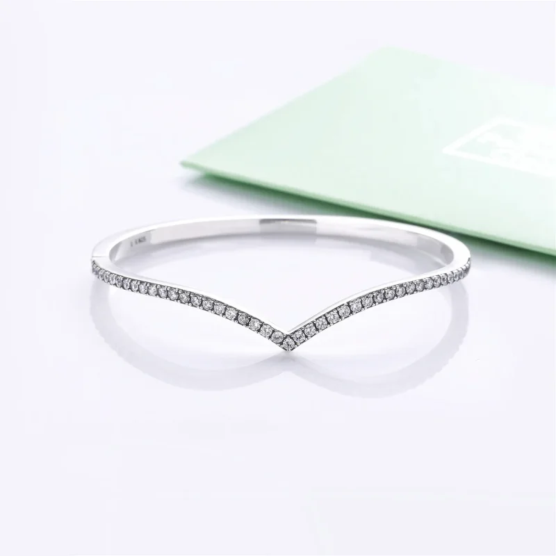 (bilde for) Pandora Wishbone silver bangle with clear cubic zirconia - 597837CZ - Vis 3