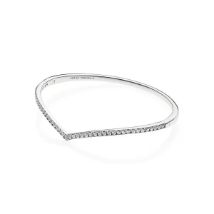 (bilde for) Pandora Wishbone silver bangle with clear cubic zirconia - 597837CZ