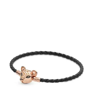 (bilde for) Glitrende løveprinsesse, vevd lærarmbånd, Pandora Rose™ - 588053CBK-S