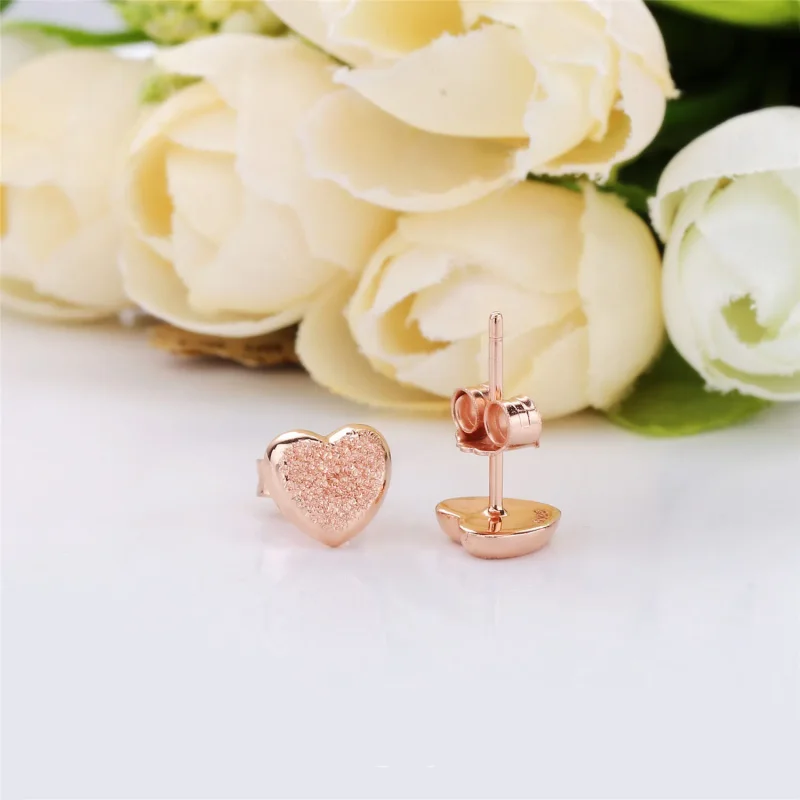 (bilde for) Heart stud earrings in diamond-pointed Pandora Rose - 287928 - Vis 4