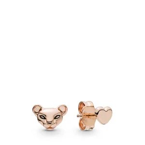 (bilde for) Lioness and heart Pandora Rose stud earrings with black enamel - 288022EN16