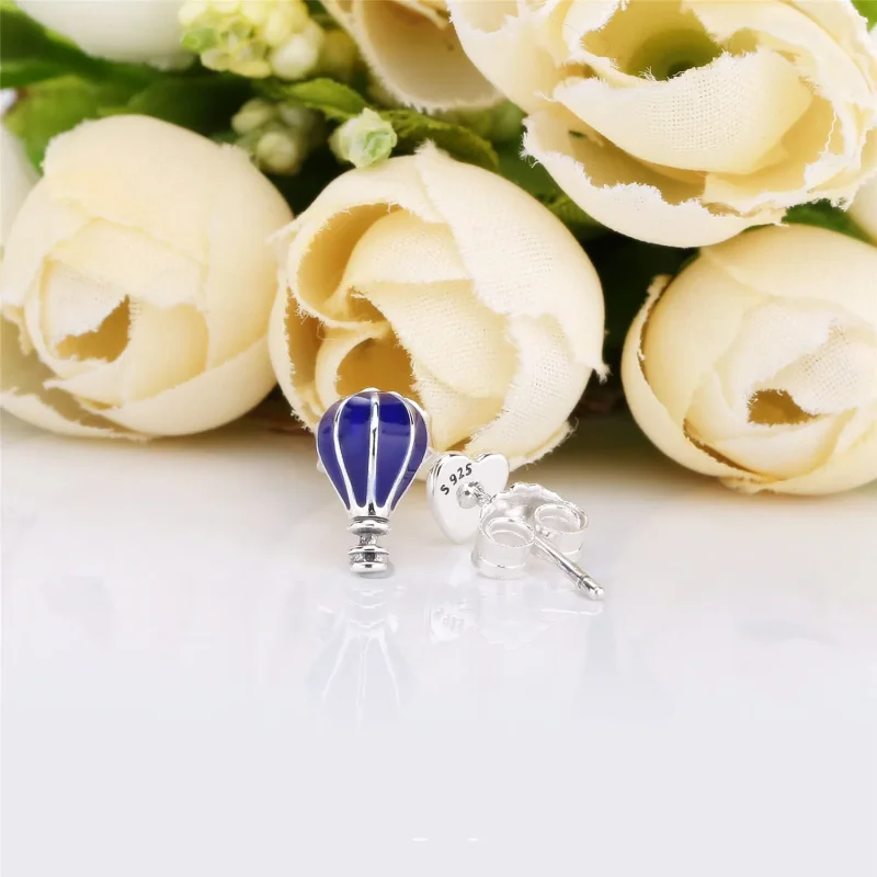 (bilde for) Pandora Air balloon and heart silver stud earrings with blue enamel - 298058EN19 - Vis 3