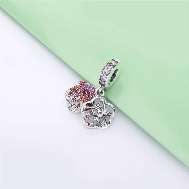 (bilde for) Pandora Blomster sølv dingler med cerise, rosa tåkekrystall, rosa syntetisk safi - Vis 2
