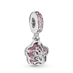 (bilde for) Pandora Blomster sølv dingler med cerise, rosa tåkekrystall, rosa syntetisk safir, fancy rosa og fancy fuchsia rosa CZ og emalje - 798112NCCMX