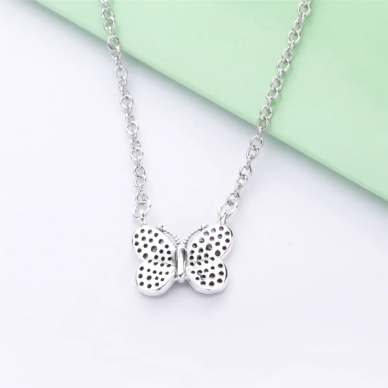 (bilde for) Pandora Butterfly silver collier with cerise crystal, pink mist crystal and clea - Vis 3