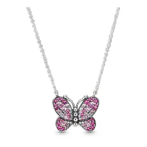 (bilde for) Pandora Butterfly silver collier with cerise crystal, pink mist crystal and clear cubic zirconia - 397931NCCMX-50