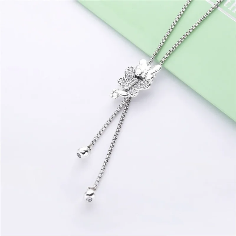 (bilde for) Pandora Butterfly silver Y-necklace with clear cubic zirconia and sliding clasp - Vis 2