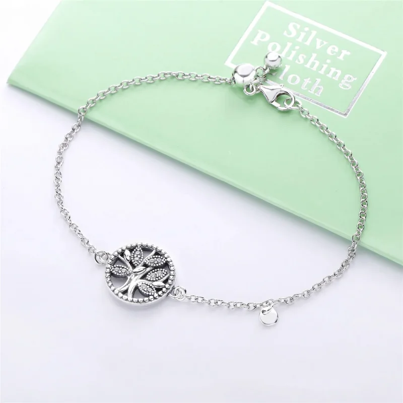(bilde for) Pandora Family tree silver bracelet with clear cubic zirconia and white enamel - - Vis 2