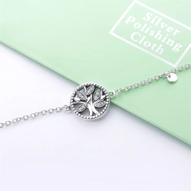 (bilde for) Pandora Family tree silver bracelet with clear cubic zirconia and white enamel - - Vis 3