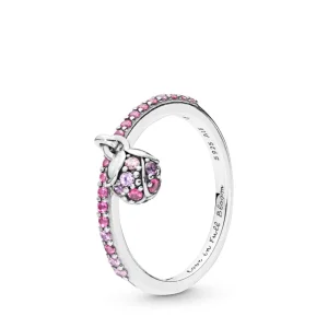 (bilde for) Pandora Flower bud silver ring with cerise crystal, pink cubic zirconia and pink synthetic sapphire - 198094NCCMX
