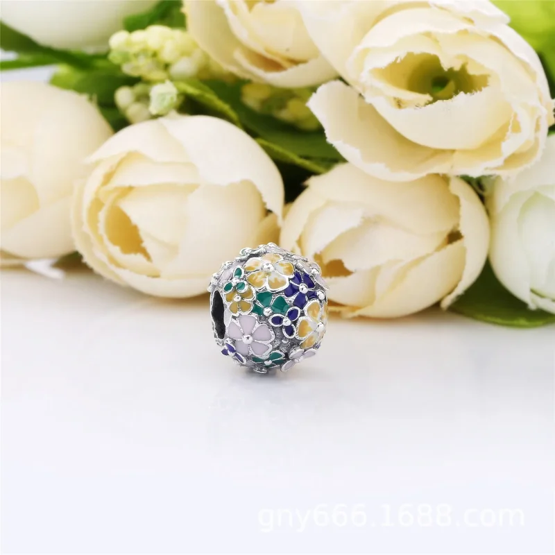 (bilde for) Pandora Flower silver charm with pink, green, blue, white and yellow enamel - 79 - Vis 2
